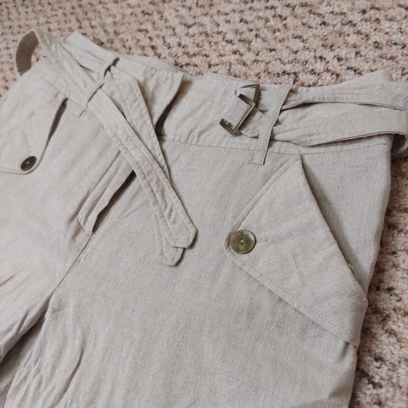 Willi Smith Womens Pants Linen Blend Crop Wide Leg Metallic Beige Khaki Size 10 - Picture 8 of 14